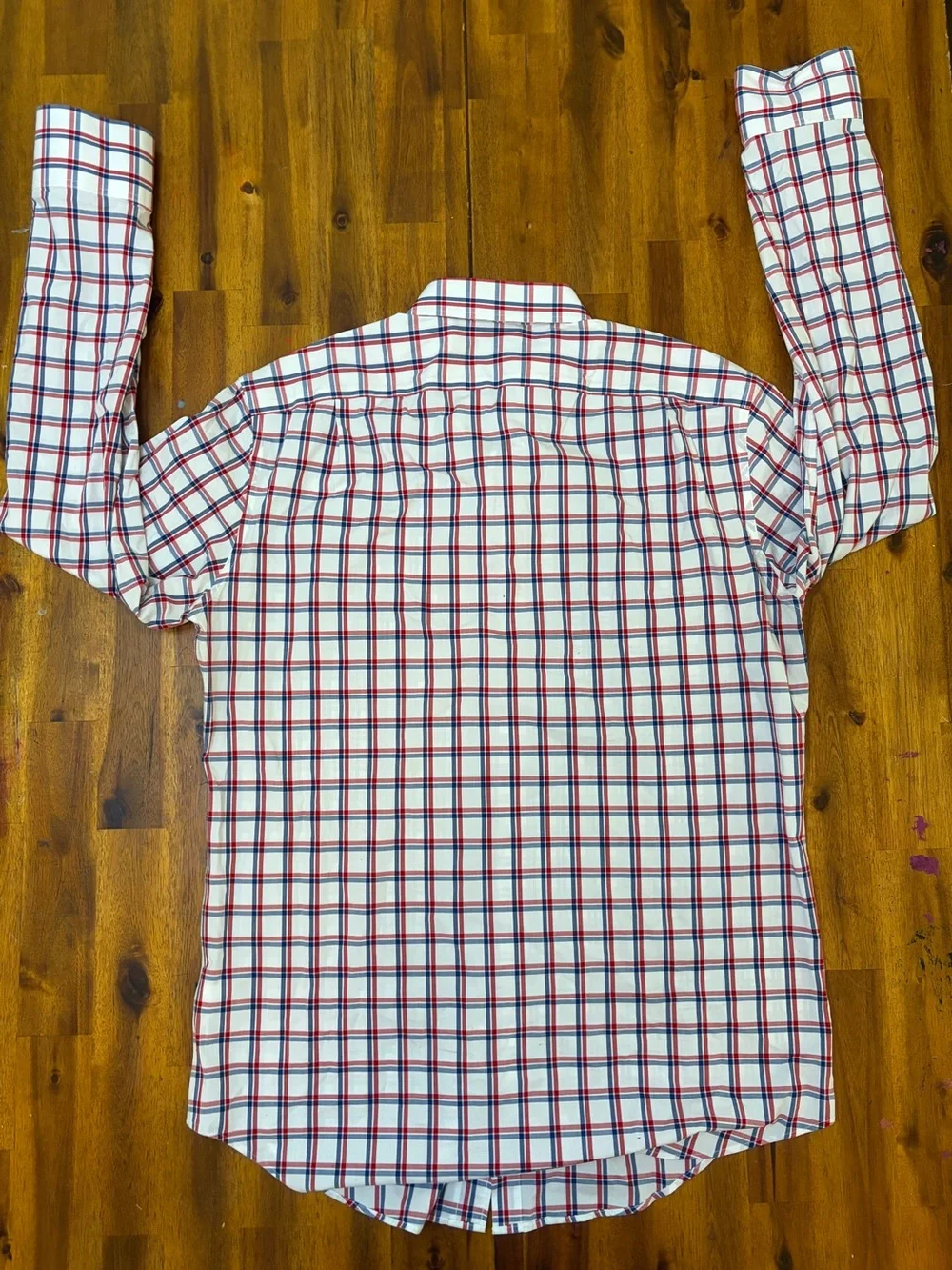 J.Crew Thompson Shirt Mens L 16 1/2 Red Blue Tattersall Plaid Flex Wrinkle Free